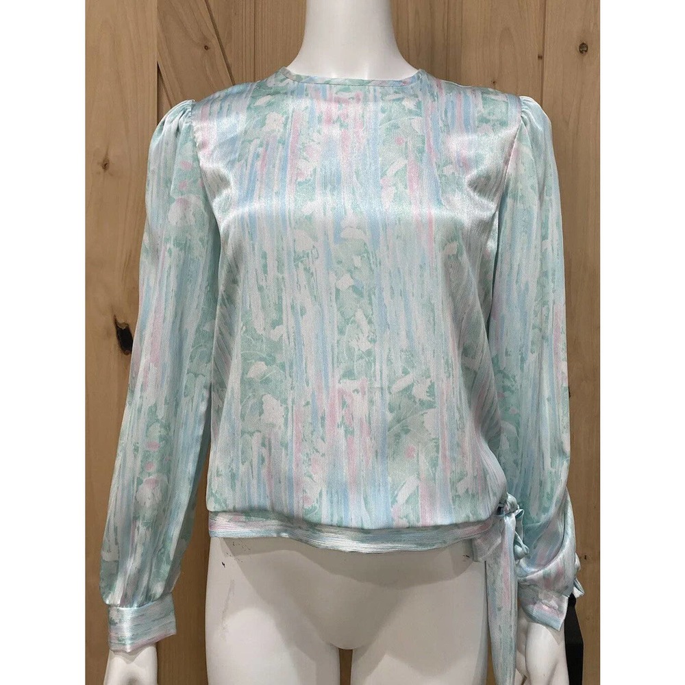 Vintage Pastel Blouse Tie Hem Waist size 6 Shirt